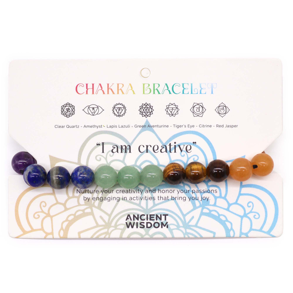 Pulsera elástica 21 piedras naturales, chakras: cuentas de colores que simbolizan siete centros energéticos. - Bienestar