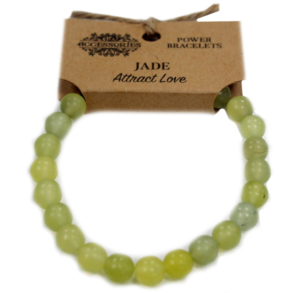 Jade verde pulsera elástica de cuentas redondas, tono esmeralda suave y acabado pulido para muñeca - armonía y prosperidad