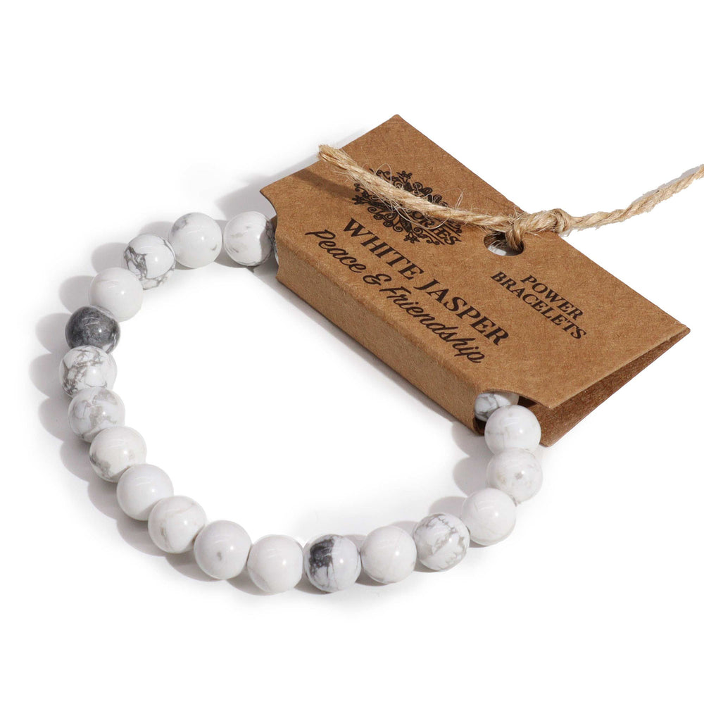 Pulsera de Jaspe Blanco: cuentas naturales, elásticas, tono claro con vetas grises, diseño minimalista - calma y armonía