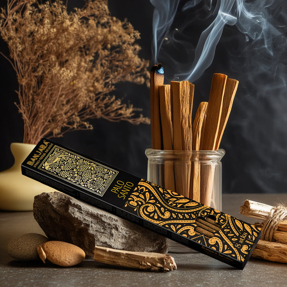 Incienso Palo Santo: varillas naturales en formato bastón, color ámbar y aroma amaderado - purifica energías