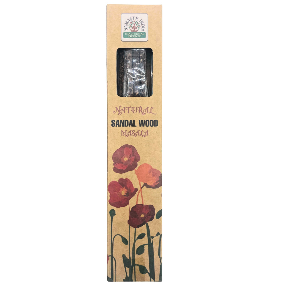 Incienso de Sándalo Masala: varillas amaderadas, color madera, 100% natural, aroma cálido - favorece calma y enfoque