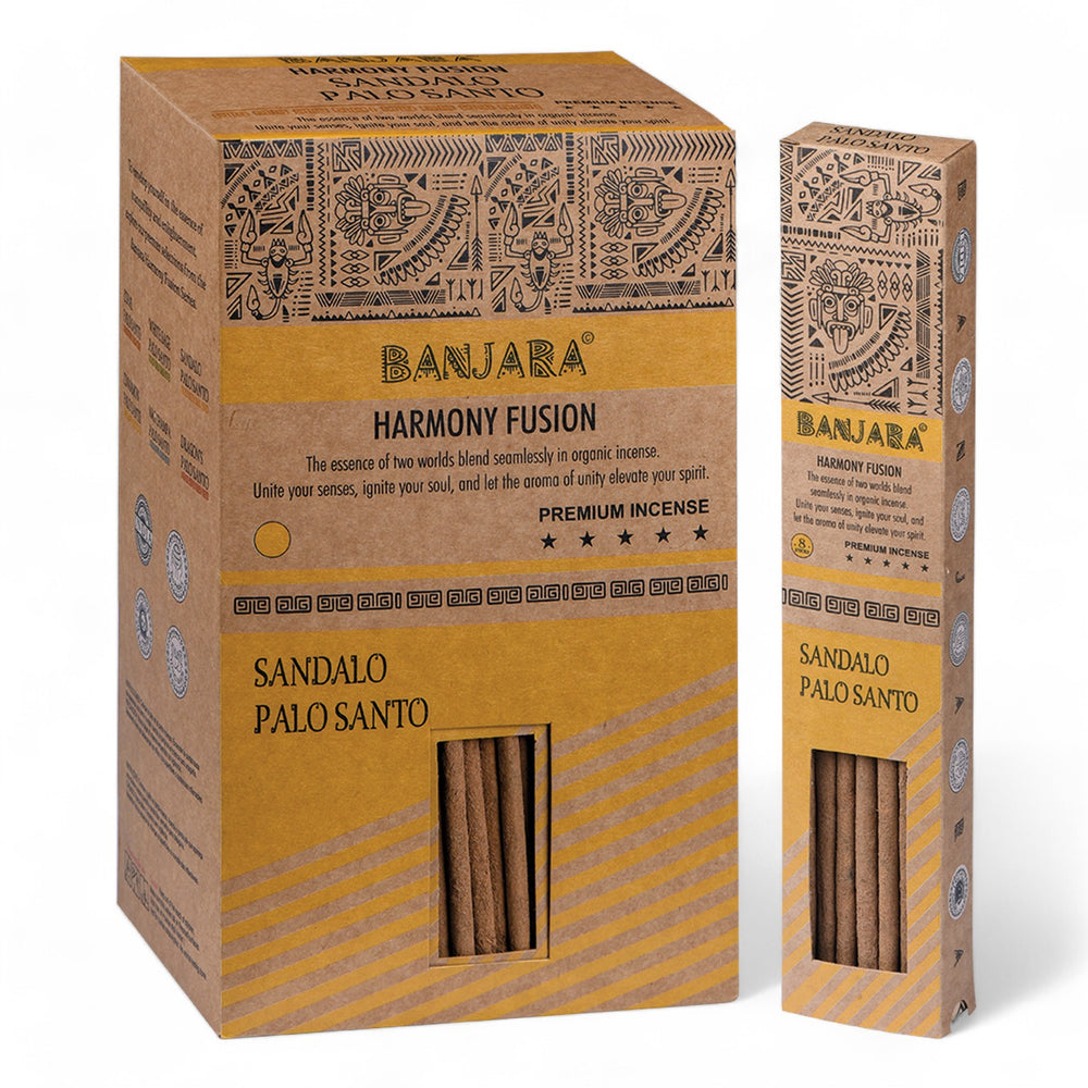 Incienso Palo Santo Banjara - Sándalo: varilla Masala, mezcla Palo Santo y Sándalo aroma terroso - limpieza y bienestar