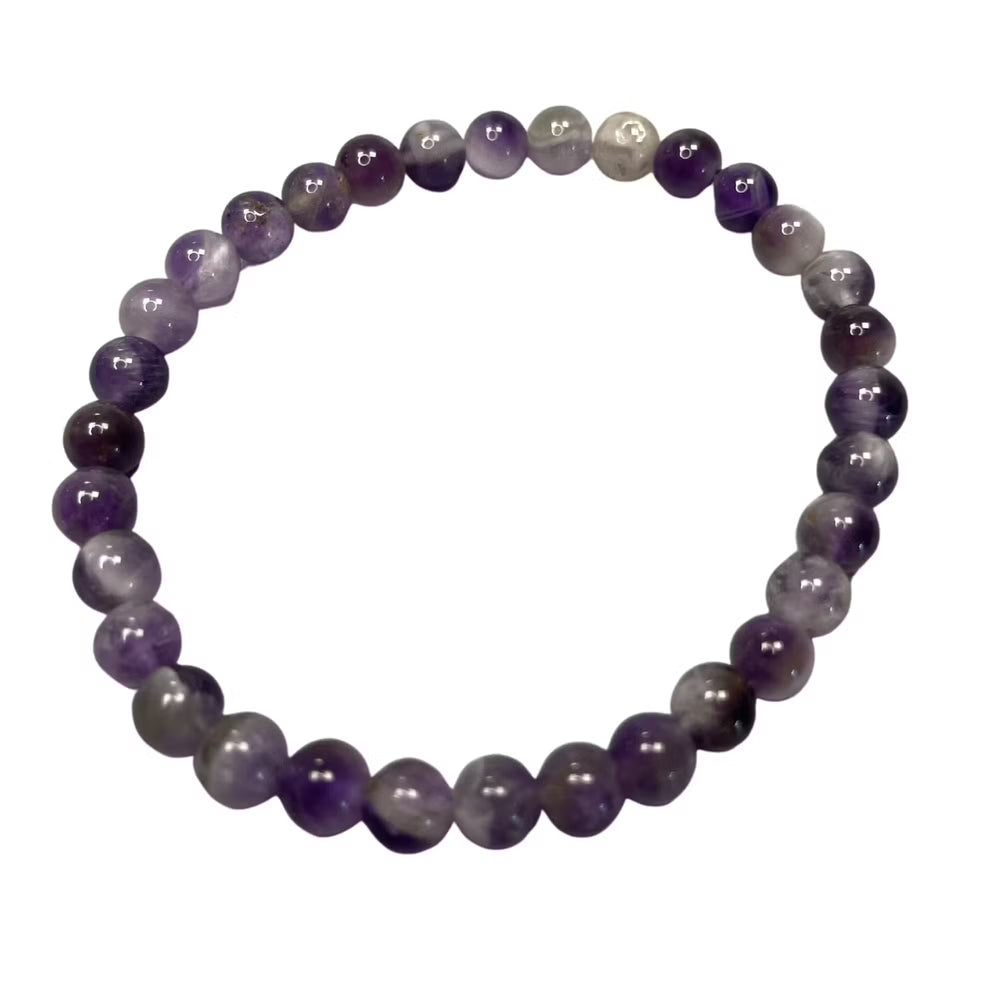 Amatista pulsera: elástica con cuentas naturales en morado y lavanda, lisas y pulidas - para meditación y calma profunda