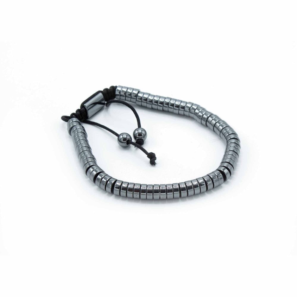 Pulsera Shamballa de Hematita Magnética con círculos pulidos, cierre ajustable, acabado metalizado - equilibrio y protección