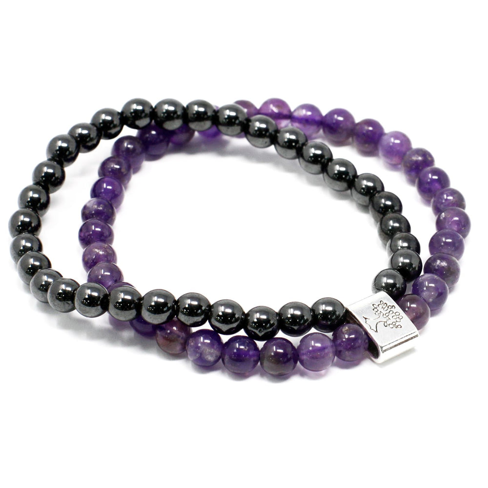 Amatista magnética pulsera de cristal con cuentas moradas y cierre magnético - favorece equilibrio emocional