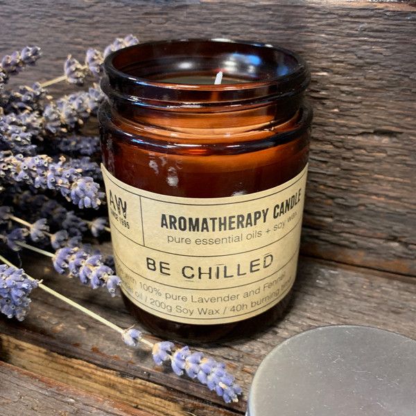 Velas de aromaterapia en cera de soja, 200 g, con aceites esenciales de lavanda e hinojo 100% puros - Relajación
