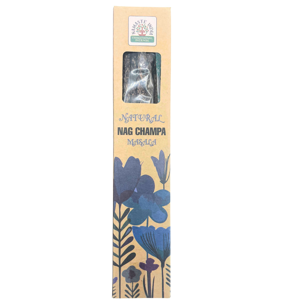 Incienso Nag Champa Masala en varillas, caja de diseño premium; resinas naturales - purifica el aire y favorece la calma