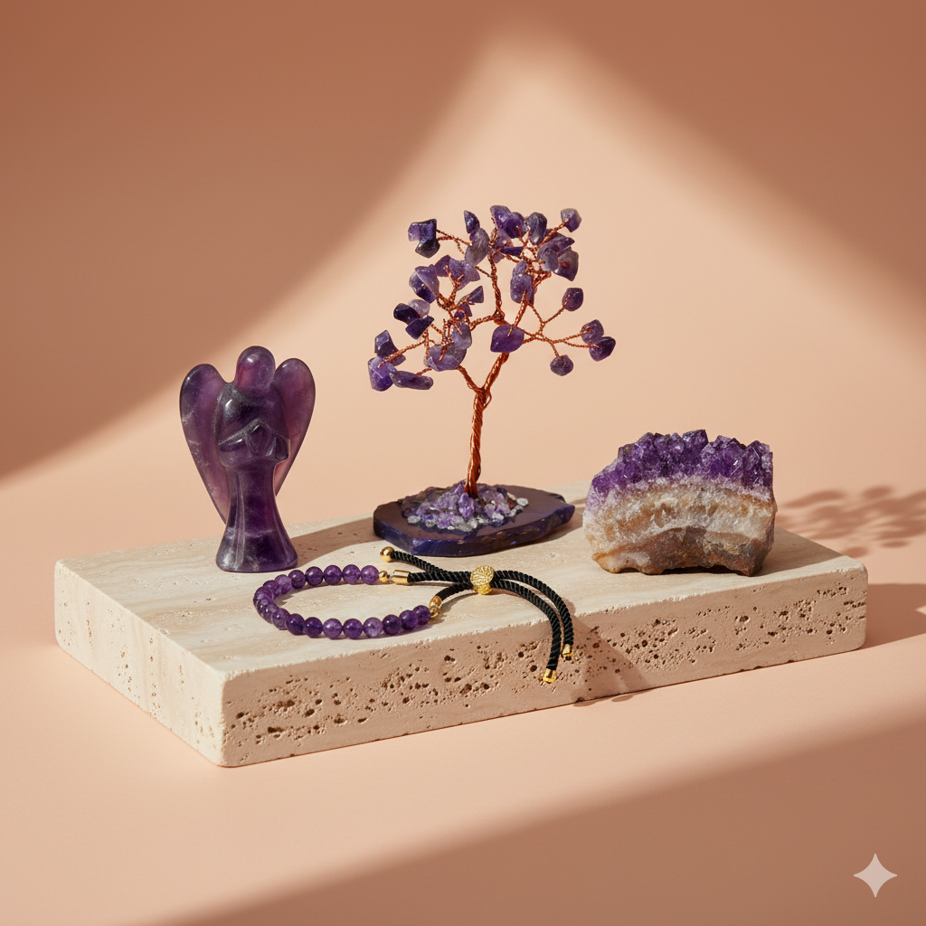 cristales con amatista joyas drusas angel y pulseras