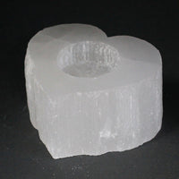 Portavelas de selenita en forma de corazón, 9×8×5 cm, blanco translúcido - emite luz cálida que purifica y armoniza ambiente