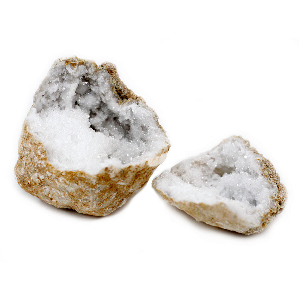 Geodas de Calcita - cavidad en bruto de 10-12 cm con cristales y interior visible calcita natural - favorece claridad mental