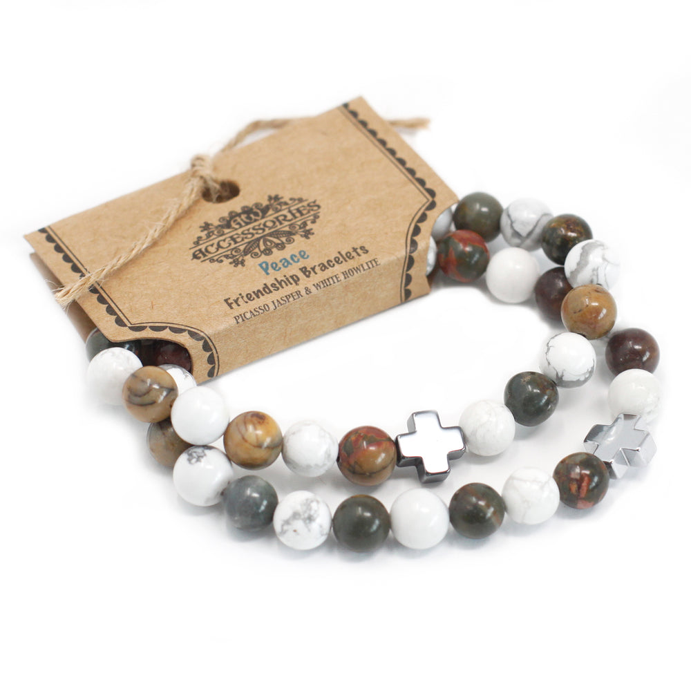 Pulseras con Piedras Preciosas: 2 pulseras elásticas de 8 mm, Amazonita verde y Jaspe Amarillo, para armonía - paz interior