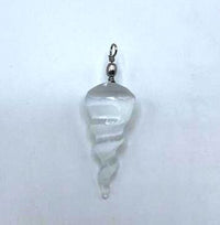 Colgante Espiral de Selenita: piedra natural en forma helicoidal, cordón blanco - claridad mental, paz interior