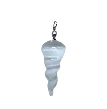 Colgante Espiral de Selenita: piedra natural en forma helicoidal, cordón blanco - claridad mental, paz interior