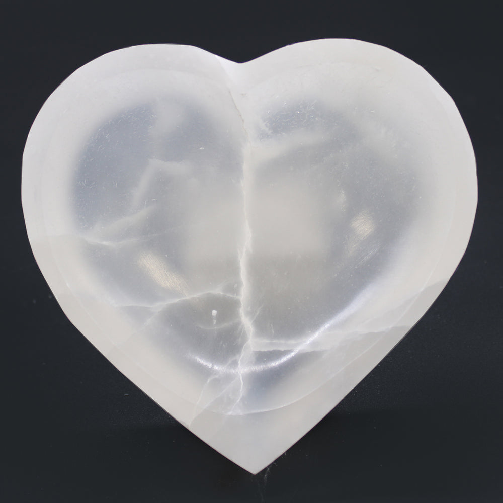 Selenita cuenco en forma de corazón, 15 cm, tallado, de selenita natural translúcida - purifica energía y eleva la armonía.