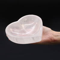 Selenita cuenco en forma de corazón, 15 cm, tallado, de selenita natural translúcida - purifica energía y eleva la armonía.