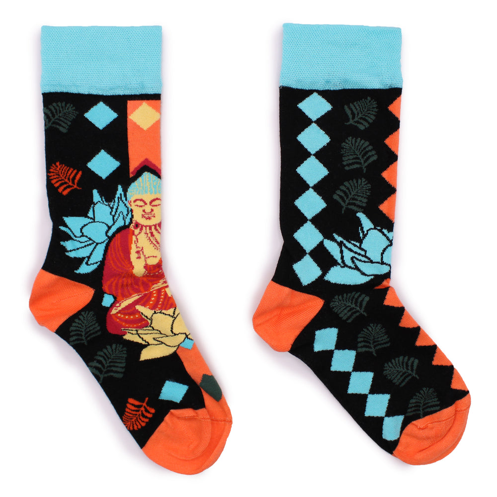 Calcetines Hop Hare: caña media, unisex, talla 41-46, bambú orgánico, Buda Azul y Loto - equilibrio y calma en cada paso