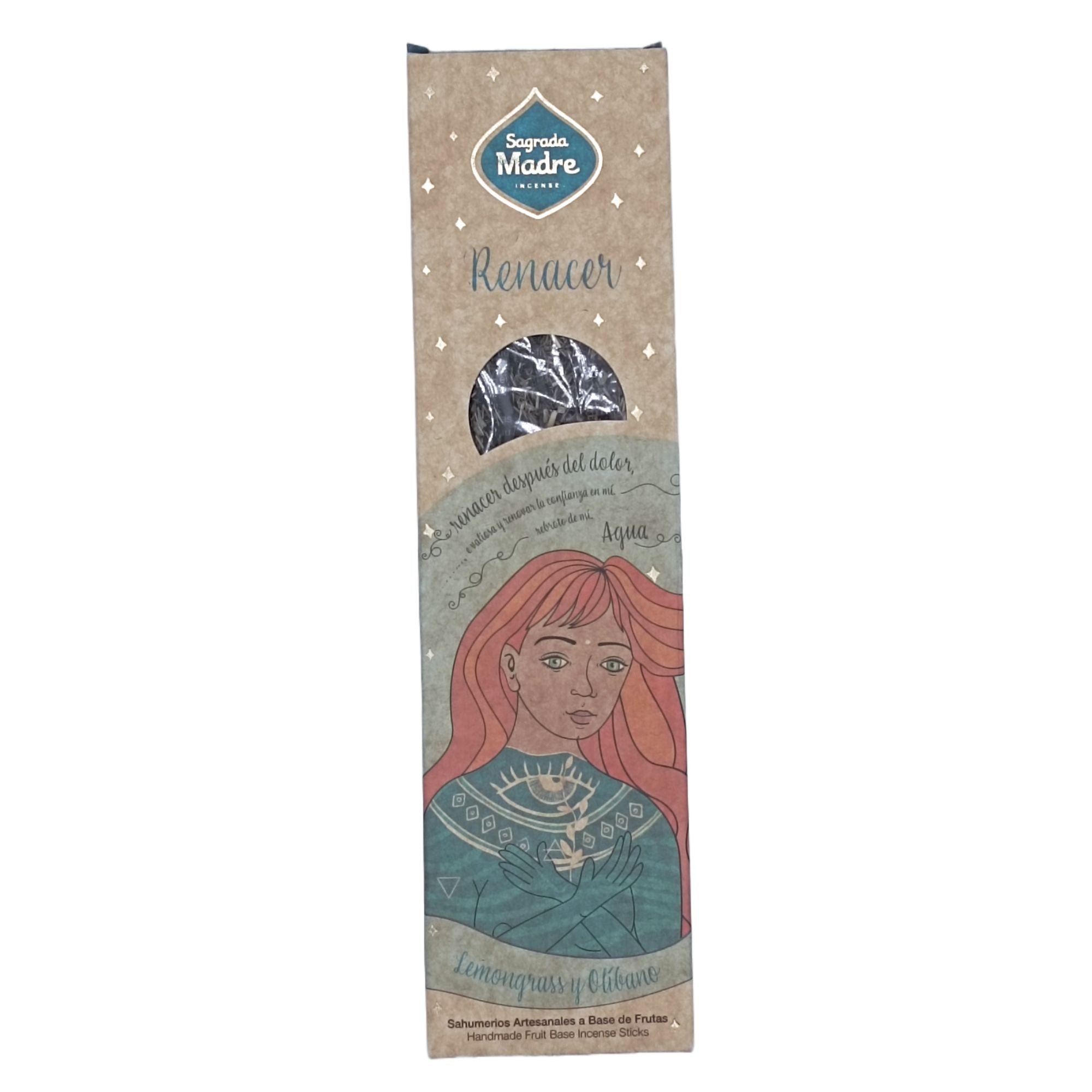 Sahumerio 5 Elementos Agua - Renacer, vara artesanal en color natural, hecha con lemongrass y olíbano - limpieza energética