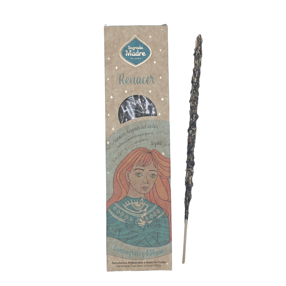 Sahumerio 5 Elementos Agua - Renacer, vara artesanal en color natural, hecha con lemongrass y olíbano - limpieza energética