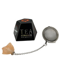 Colador de té con acero SUS304 y Cornalina cruda en cadena; malla y piedra naranja, pieza única - infusión con energía