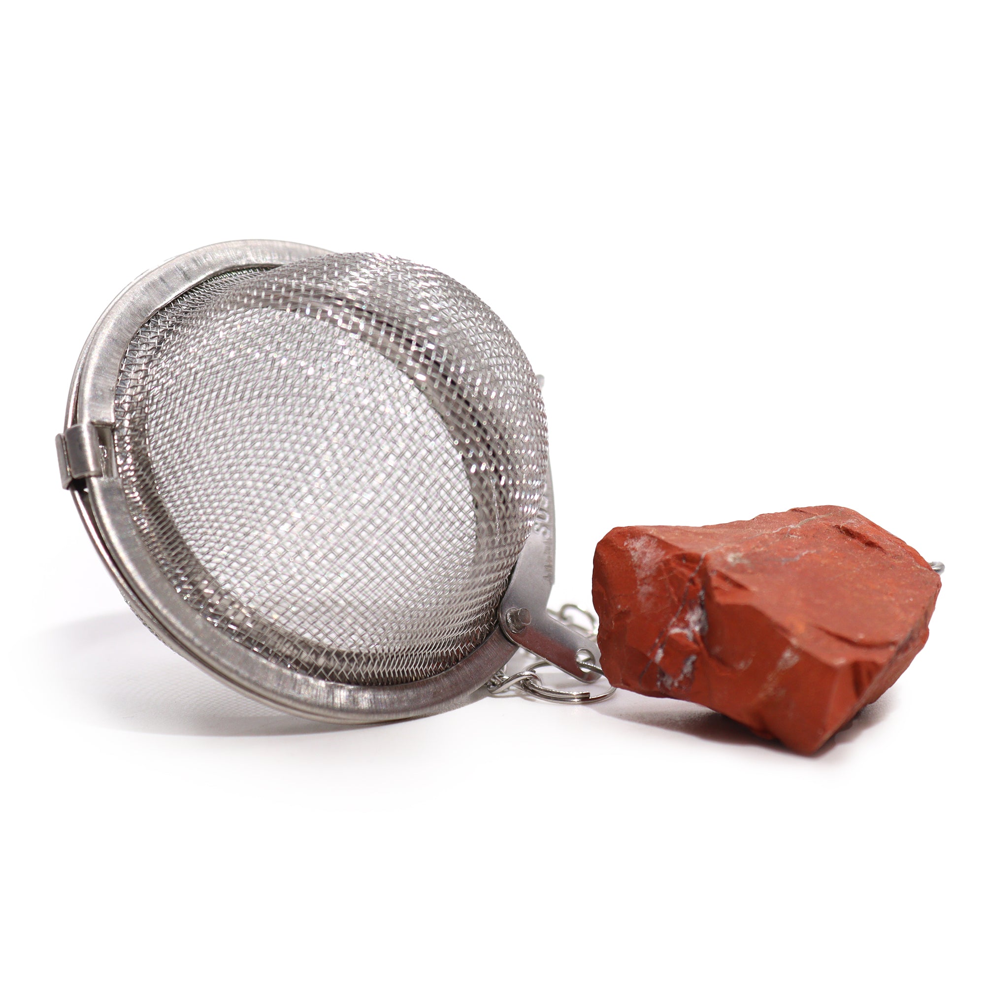 Colador de té con jaspe rojo crudo en acero SUS304, malla con cadena y piedra natural - aporta enraizamiento y vitalidad