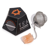 Colador de té con acero SUS304 y Cornalina cruda en cadena; malla y piedra naranja, pieza única - infusión con energía