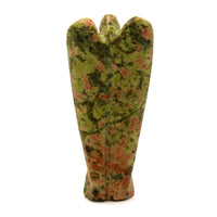 Unakita ángel de piedra preciosa tallado a mano, verde y rosa, acabado pulido - equilibrio emocional