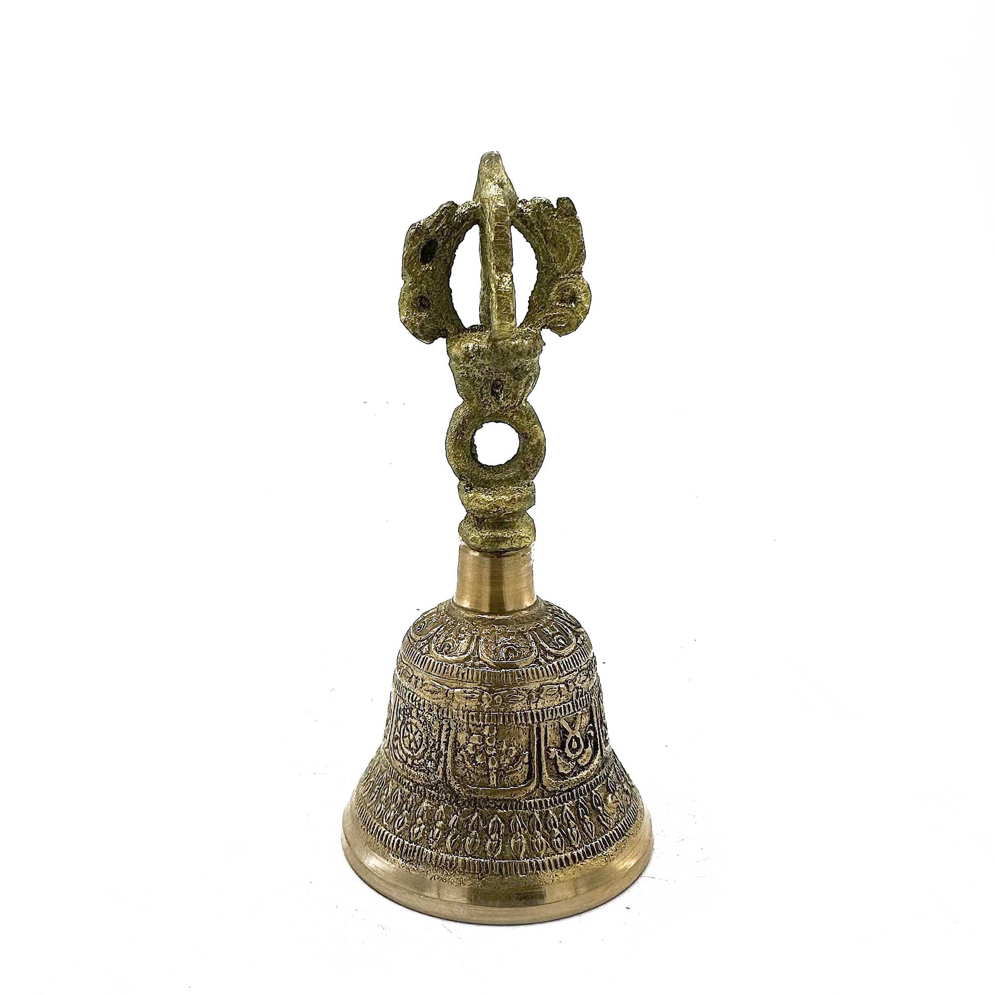 Campana de altar en latón macizo, Triquetra grabada sobre el mango, altura 10,2 cm y base 5 cm - protección y armonía