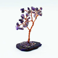Árbol de amatista sobre base de ágata natural, 35 cristales, 15 cm, violeta - favorece calma y protección espiritual.