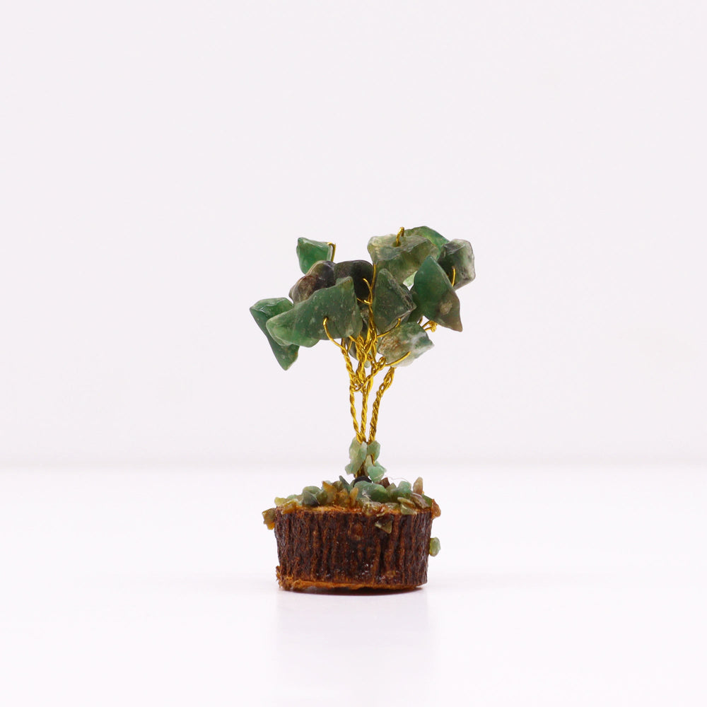 Aventurina verde mini árbol de piedras preciosas sobre base de madera, 15 gemas, 10-15 cm - Salud, suerte y bienestar