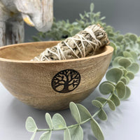 Cuenco de Madera para Ofrendas - Árbol de la Vida tallado, 13x7cm, madera natural - circular - fomenta enraizamiento