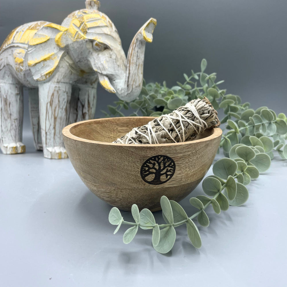 Cuenco de Madera para Ofrendas - Árbol de la Vida tallado, 13x7cm, madera natural - circular - fomenta enraizamiento