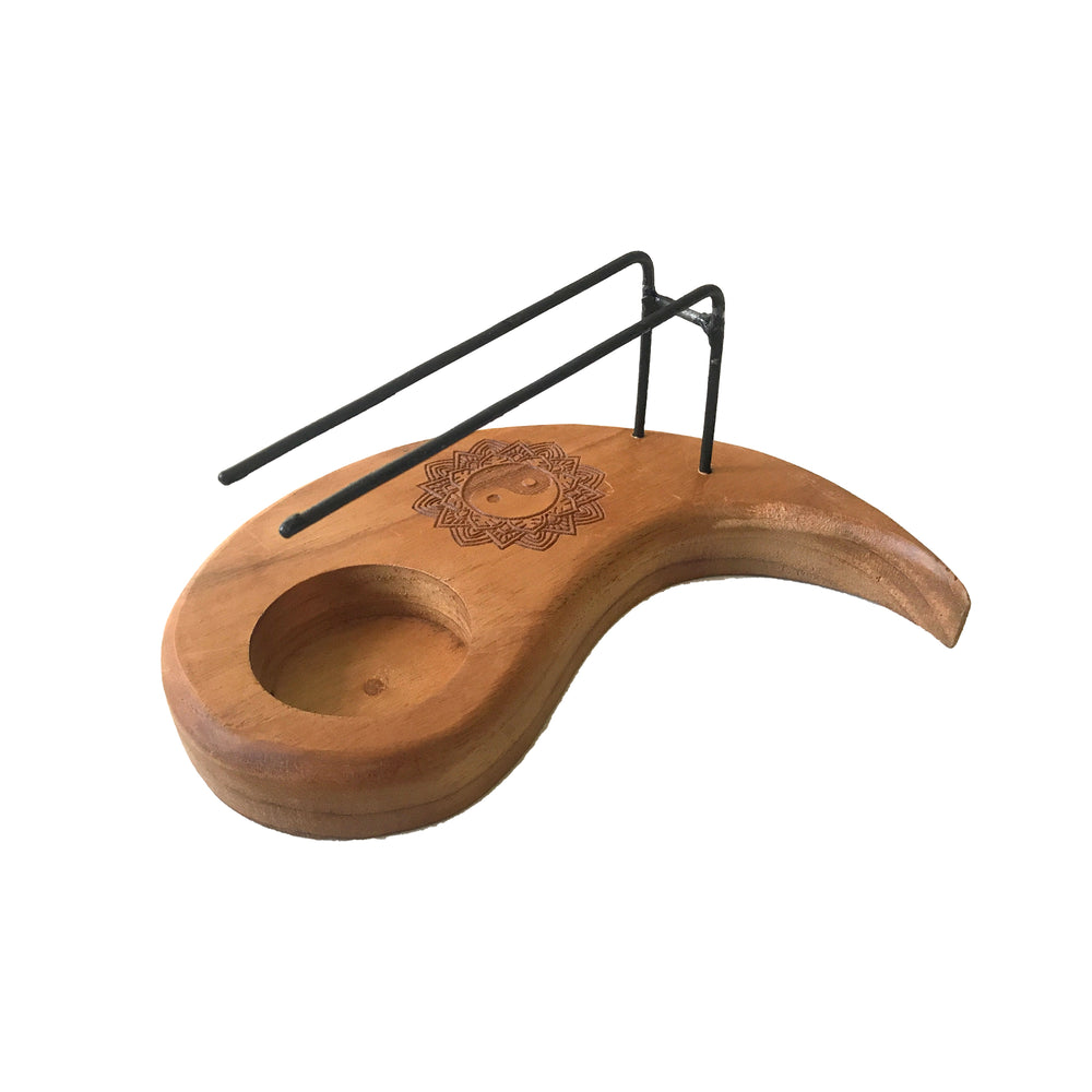 Calentador Palo Santo, Lágrima en teca, Yin y Yang, color natural, 12×8×2,5 cm - limpieza energética y armonía
