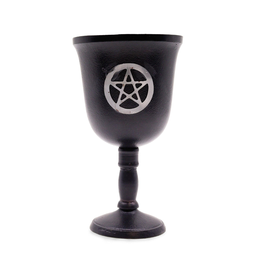 Cáliz ritual de hierro, negro, con pentagrama grabado, 20x11 cm, recipiente para ofrendas y libaciones - protege tu altar