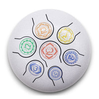 Tambor Hapi 7 Chakras 18 cm, acero con 7 lengüetas afinadas, diseño compacto plateado - favorece relajación y equilibrio