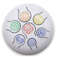 Tambor Hapi 7 Chakras, acero plateado, 17x13 cm con siete lengüetas afinadas y mazos - equilibrio energético y meditación