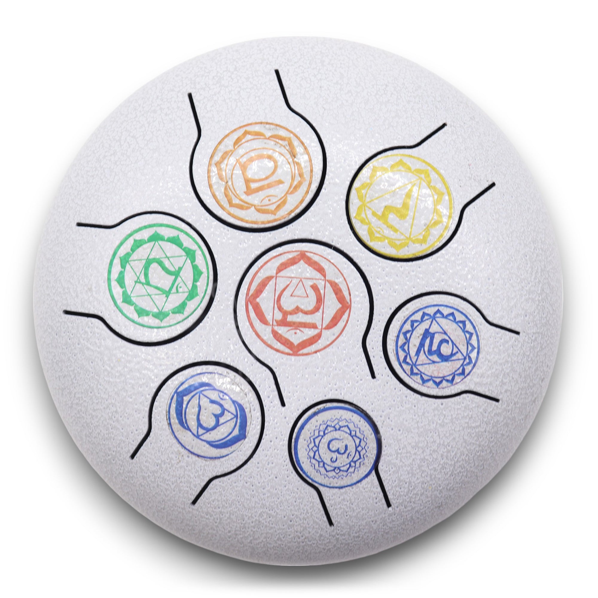 Tambor Hapi 7 Chakras, acero plateado, 17x13 cm con siete lengüetas afinadas y mazos - equilibrio energético y meditación