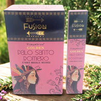 Palo Santo Dorado y Romero, incienso en varillas de 15 g, 12 unidades, aroma amaderado y herbal, color dorado - protección