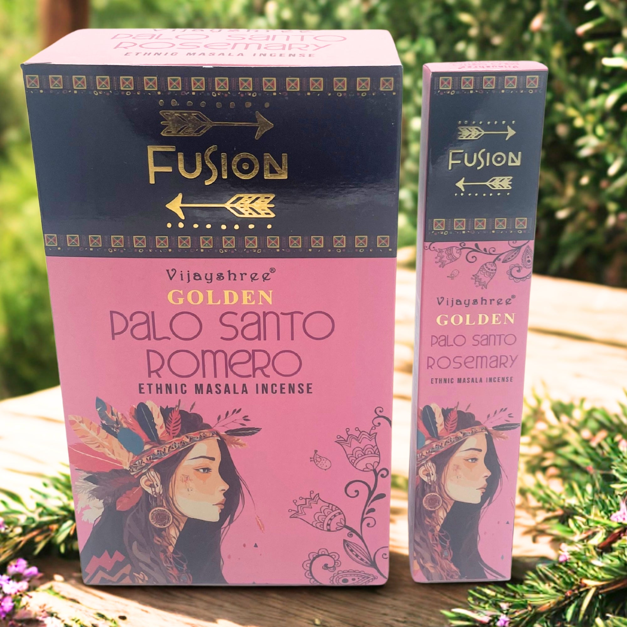 Palo Santo Dorado y Romero, incienso en varillas de 15 g, 12 unidades, aroma amaderado y herbal, color dorado - protección