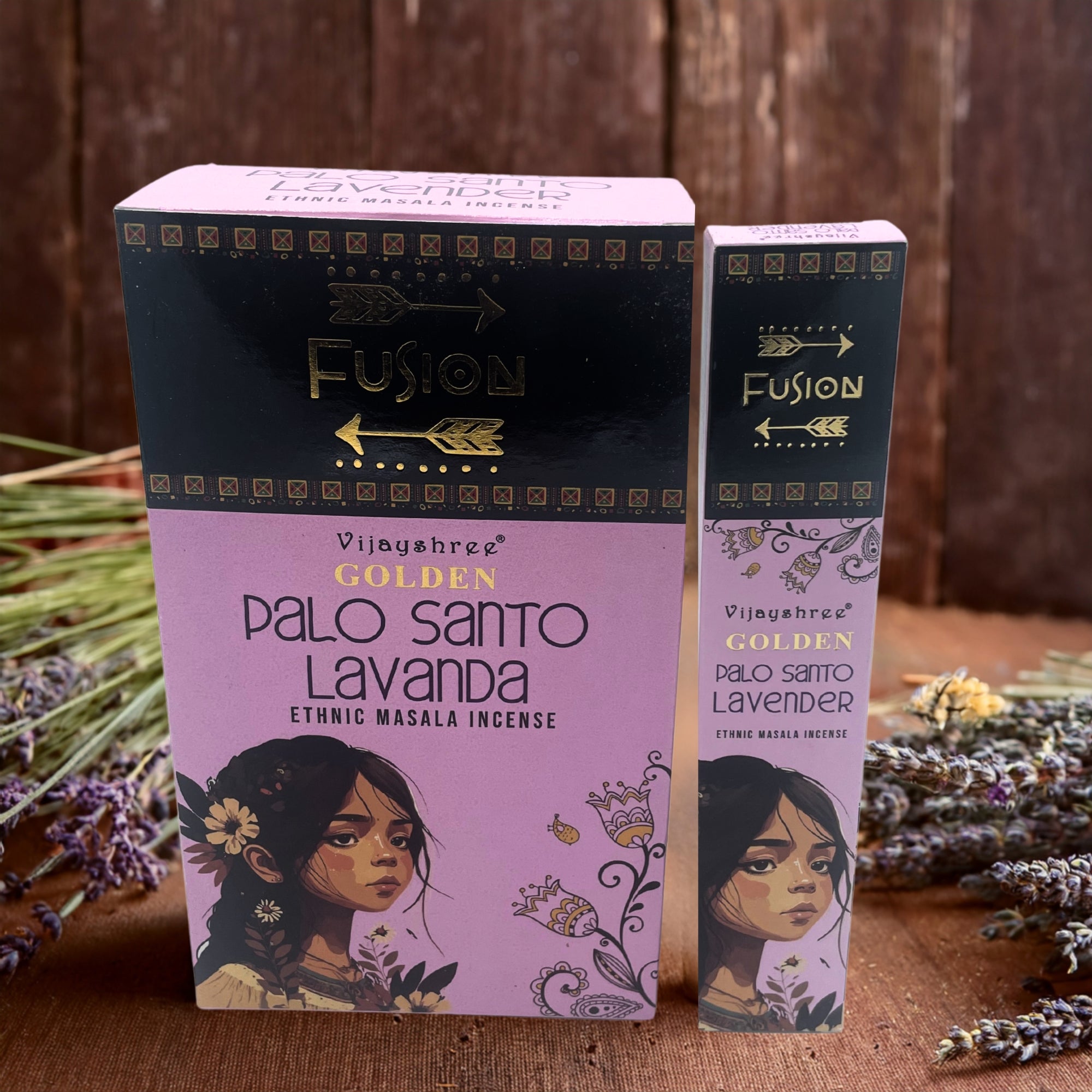 Incienso en varillas Palo Santo Dorado y Lavanda, 15 g, aroma amaderado floral; 12 piezas - calma y bienestar