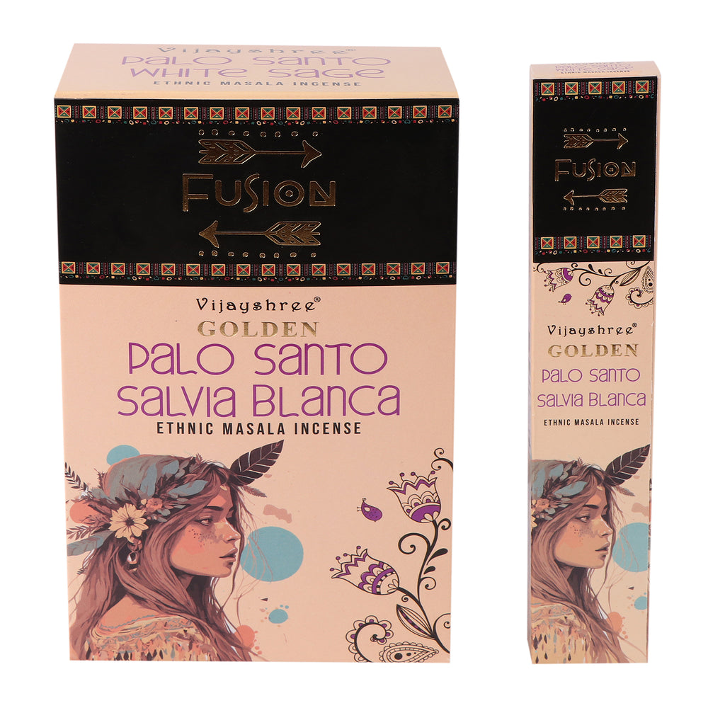Incienso Palo Santo Dorado y Salvia Blanca, varillas de 15 g, color dorado y blanco, 12 unidades - purificación y paz