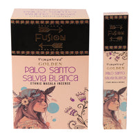 Incienso Palo Santo Dorado y Salvia Blanca, varillas de 15 g, color dorado y blanco, 12 unidades - purificación y paz