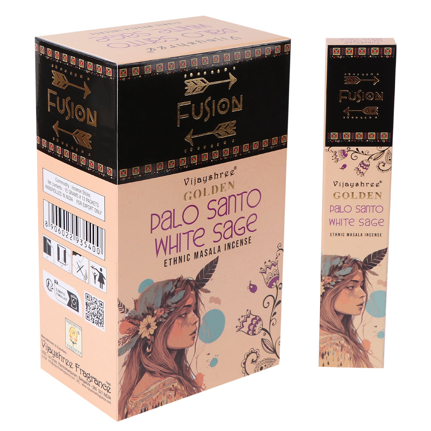 Incienso Palo Santo Dorado y Salvia Blanca, varillas de 15 g, color dorado y blanco, 12 unidades - purificación y paz