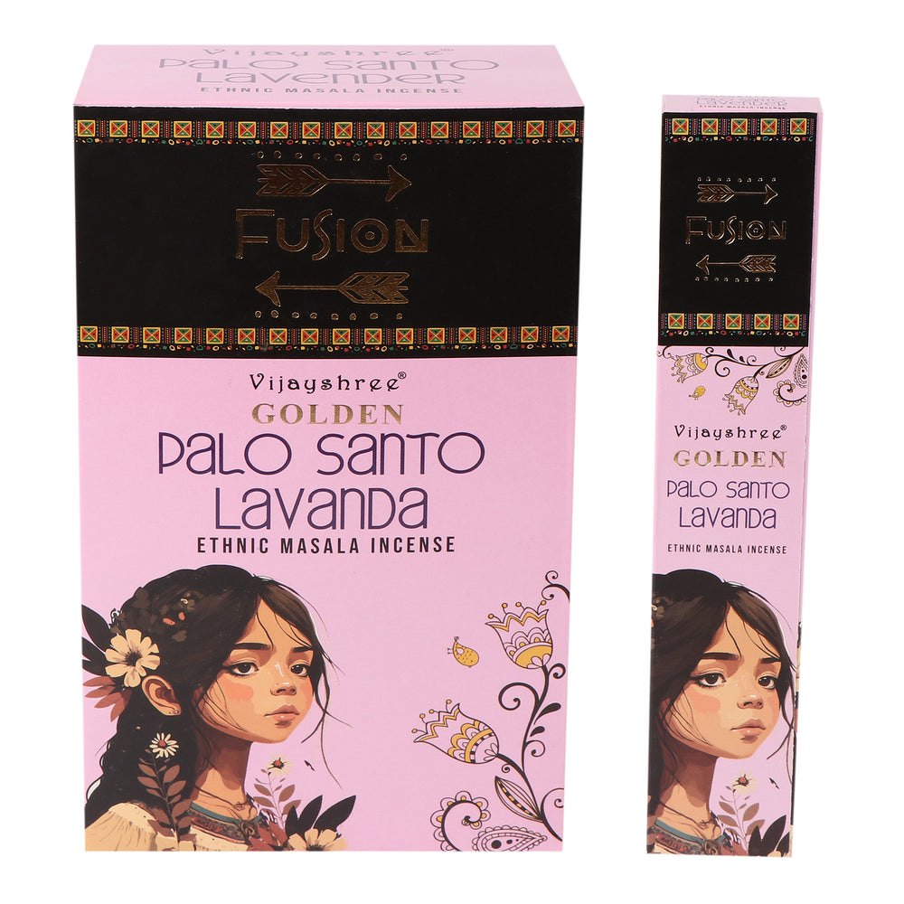 Incienso en varillas Palo Santo Dorado y Lavanda, 15 g, aroma amaderado floral; 12 piezas - calma y bienestar