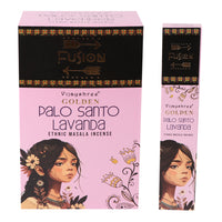 Incienso en varillas Palo Santo Dorado y Lavanda, 15 g, aroma amaderado floral; 12 piezas - calma y bienestar