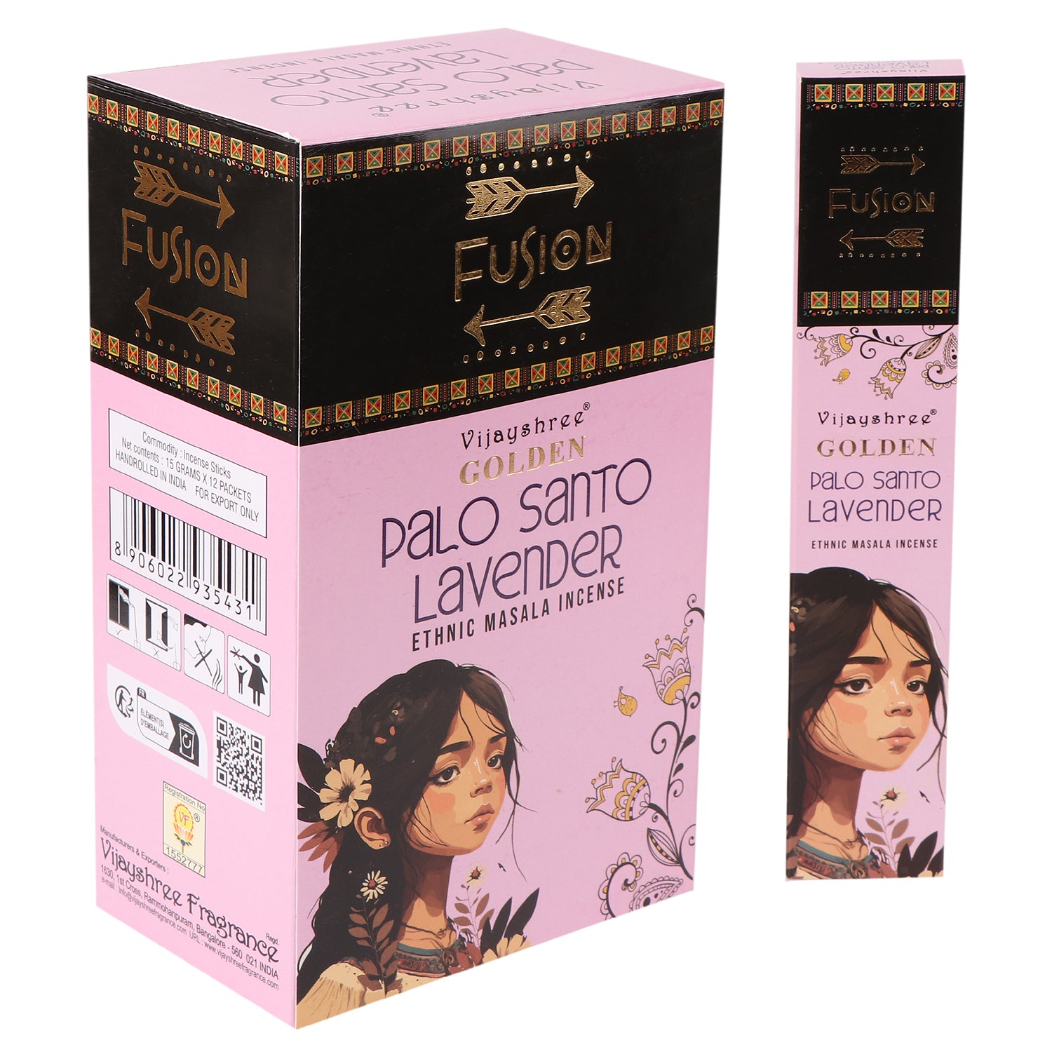 Incienso en varillas Palo Santo Dorado y Lavanda, 15 g, aroma amaderado floral; 12 piezas - calma y bienestar