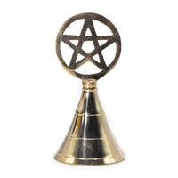 Campana de altar latón macizo dorado con pentagrama; altura 10,2 cm, símbolo 4,5 cm; sonido nítido - protege y armoniza
