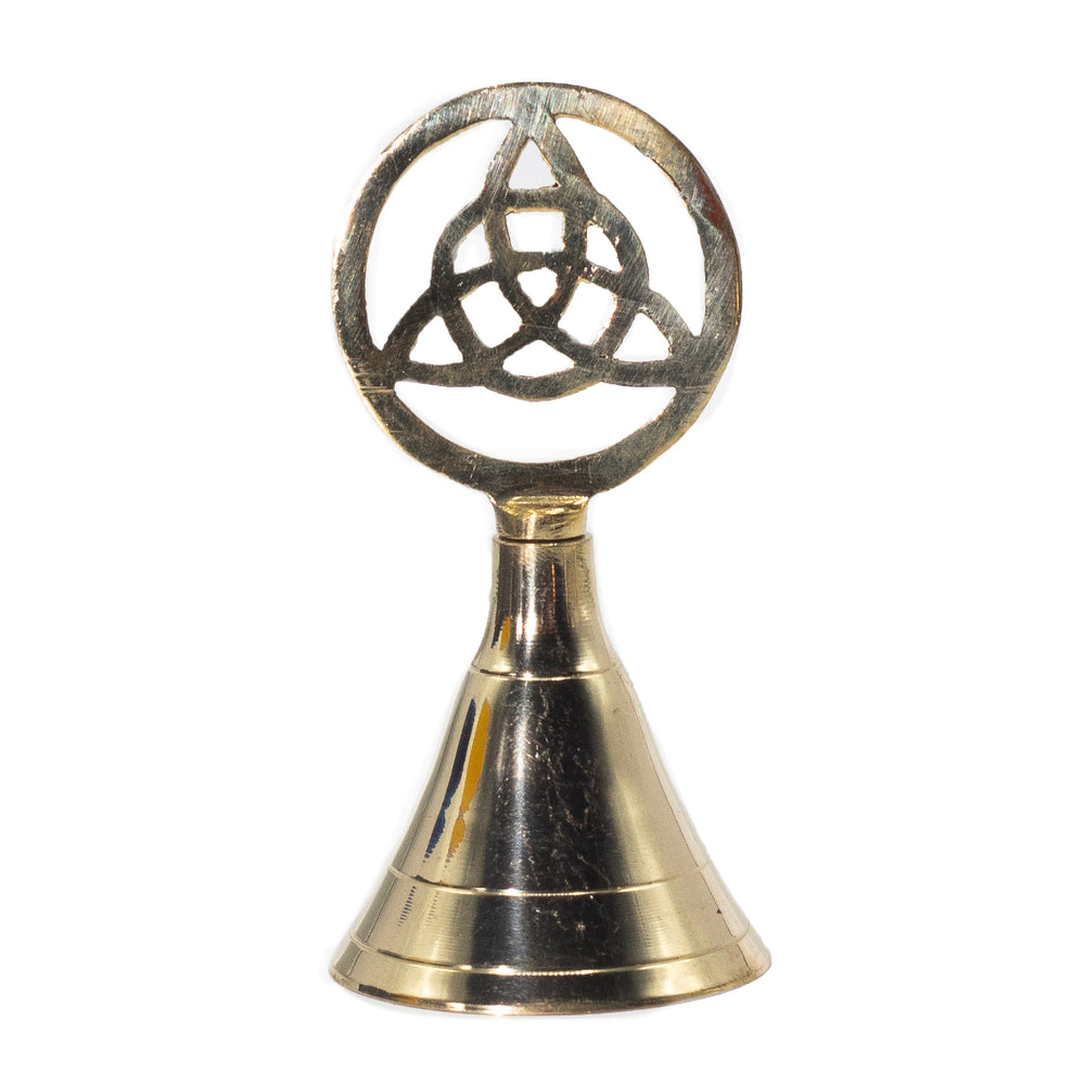 Campana de altar de latón macizo con Triquetra en mango, altura 10 cm, sonido limpio - protección y armonía espiritual