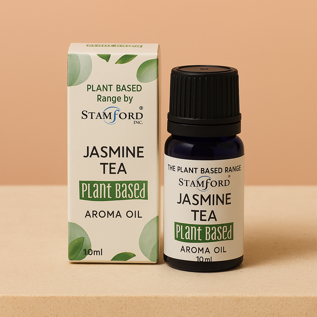 Aceite Esencial Jasmine Tea: botella de vidrio azul oscuro, 10 ml, aroma floral de jazmín y té, vegetal - calma y armonía