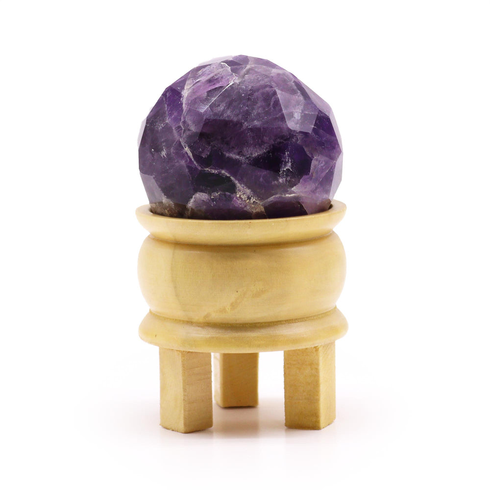 Bola de Amatista – esfera morada de 4–5 cm en soporte de madera artesanal, estable, para calma y protección - paz mental.