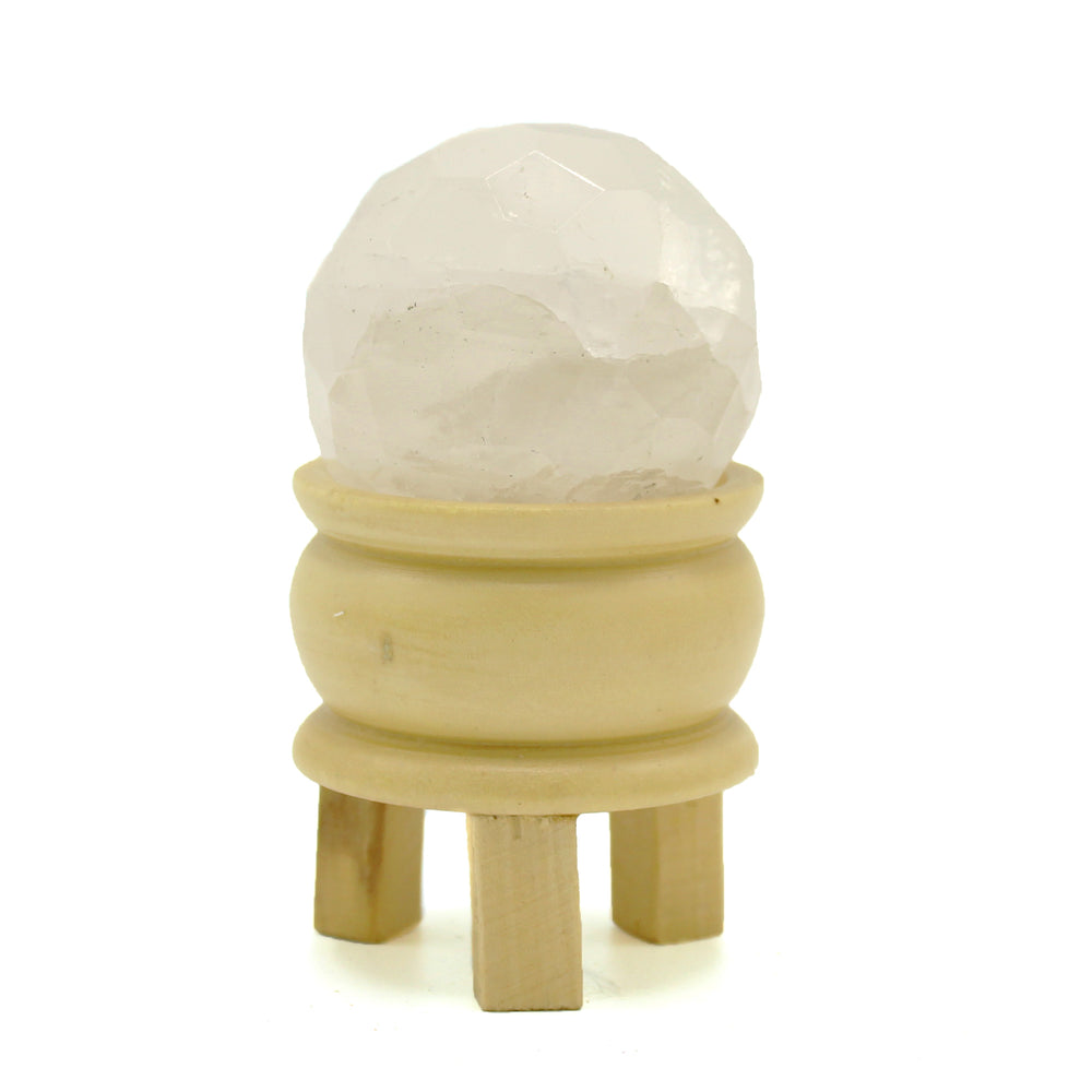 Bola de Cuarzo Blanco con Soporte de Madera, esfera 4–5 cm sobre base 2 cm, 200 g - aporta claridad y serenidad